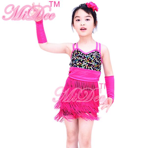 Colorful Latino Dance Wear Black Cerise Waistband 3 Tiers Dance Fringe Skirt