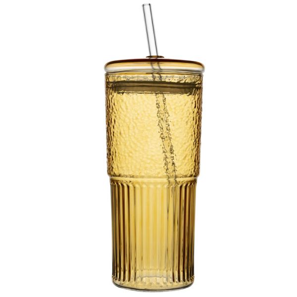 Classic 20oz Large Capacity Clear Glass Tumbler With Lids And Straws New Glass Drinkware Coffee Glass Cup