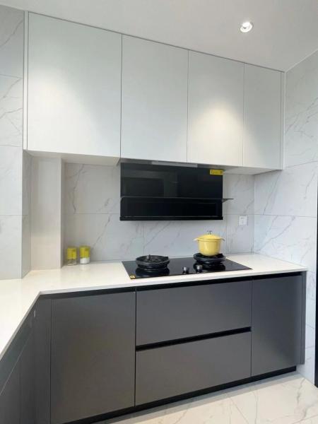 Armoire de cuisine en MDF moderne sans poignée, design à ouverture par pression