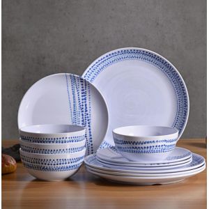 12pcs Rustic Melamine Dinnerware Set Dishwasher Safe Raind