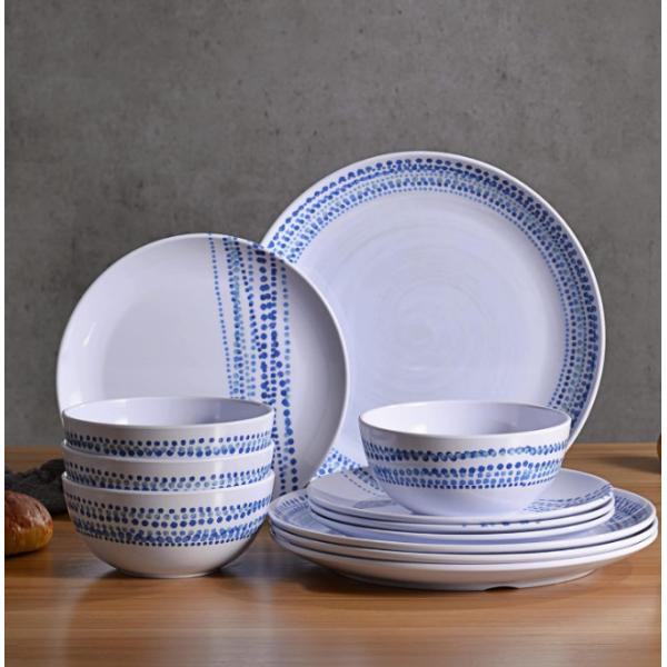 12pcs Rustic Melamine Dinnerware Set Dishwasher Safe Raind