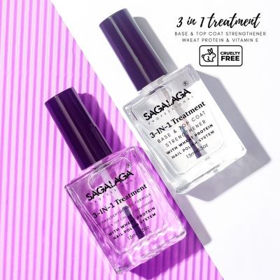 SAGALAGA 3 in 1 Nail Base & Top Coat & Hardener Strengthener Treatment for Cracked and Damaged Nails Care