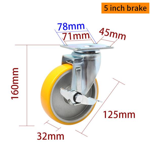 EDL à charge moyenne 5 pouces 150 kg Plaque TPU Caster par type rigide, pivotant et frein