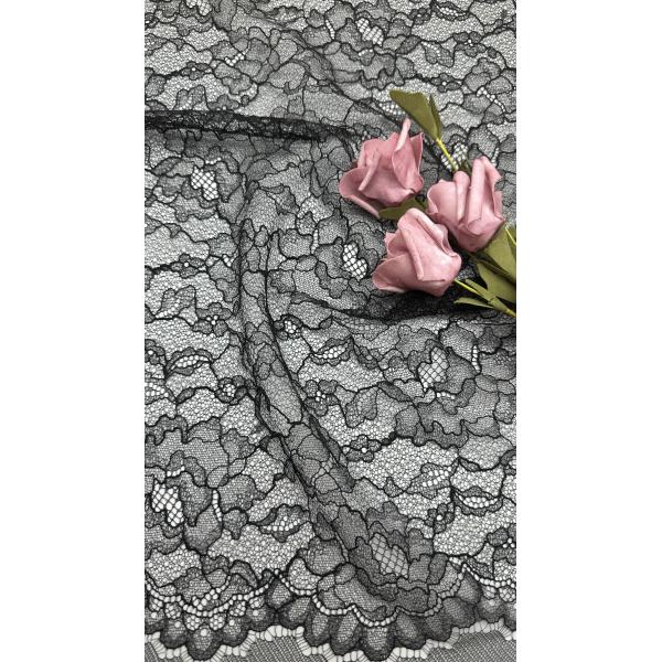 Corded Mesh Lace Fabric Black Embroidered Lace Fabric Leafy Lace Embroidery Fabric