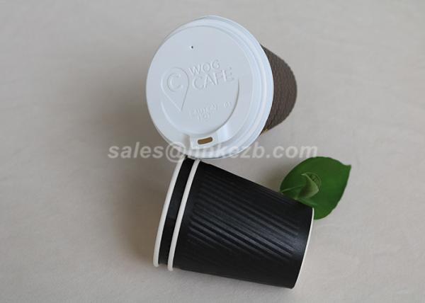 Disposable Insulated Ripple Hot Coffee Paper Cups With Lids Black Color 12 Oz