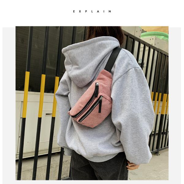 Accepable OEM/ODM Women Waist Bags for Outdoor Sports Running Gym Fanny Pack Corduroy
