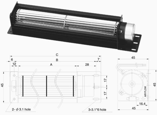 Air Conditional DC Motor Fan 12V Tangential Blower Type 24V 2600RMP 300X45X45MM