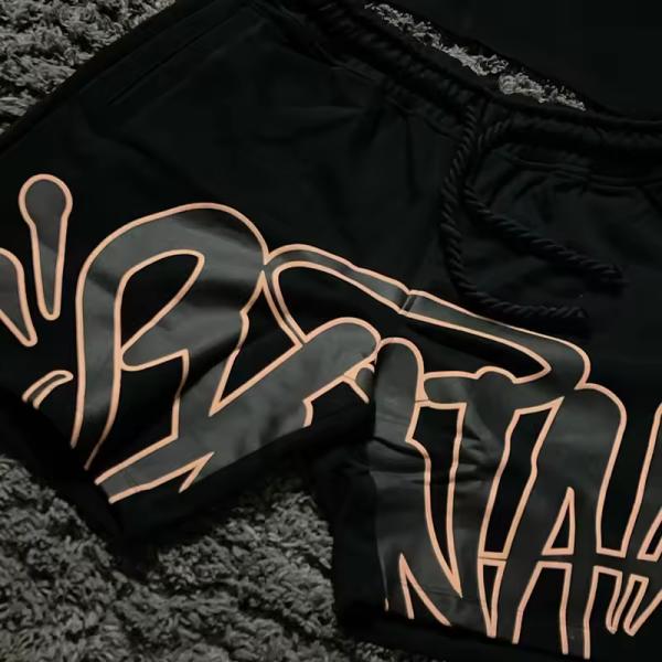 Ensemble court vintage personnalisé avec impression délavée à l'acide, t-shirts boxy en coton, streetwear, short, t-shirt, impression en relief, crop top, ensemble short