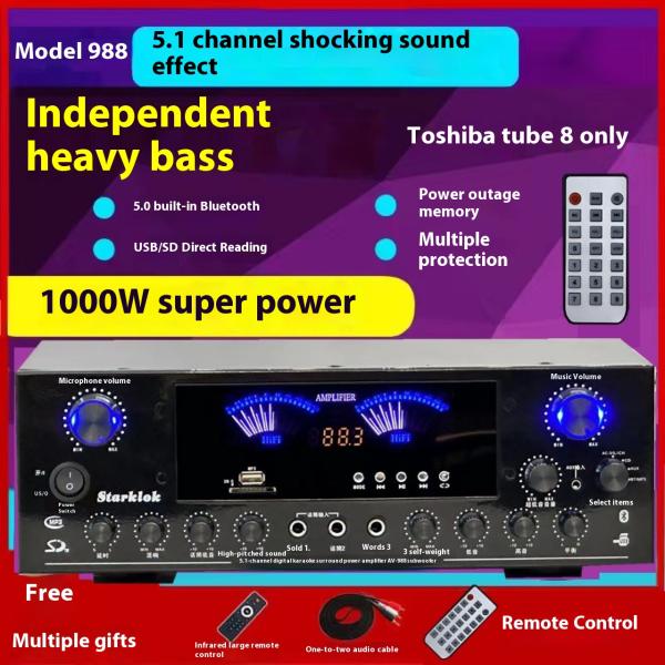 AV-988BT 5.1 High-Power Karaoke Home Conference Amplifier 8-Tube Subwoofer with Environmental Sensors HF
