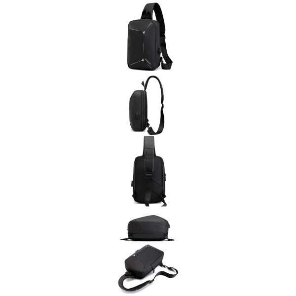 PU Mens Sling Crossbody Bag Waterproof Sling Pack  With USB Cable BSCI