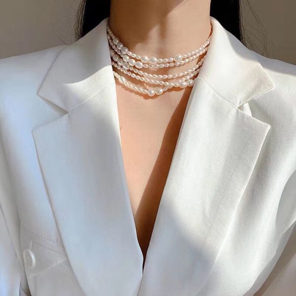 2025 New Fashion Necklace Irregular Size Pearl Baroque Long Multi-layer Jewelry Wholesale