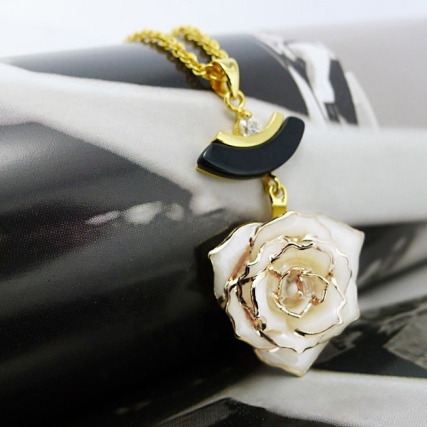 24K Gold Plated  Rose Necklace /Real Rose Dipped in Gold/Gold Plated Natural Rose Necklace for Girlfriend Gift