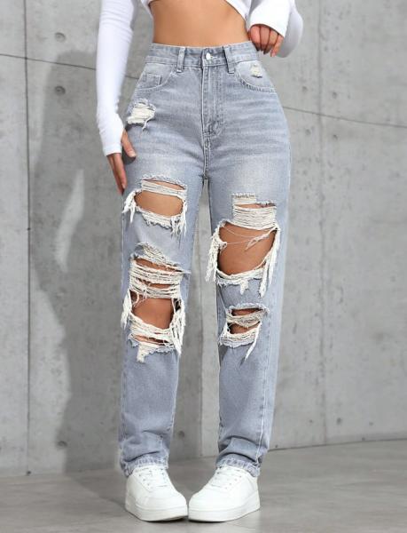 Smoky gray ripped denim pants