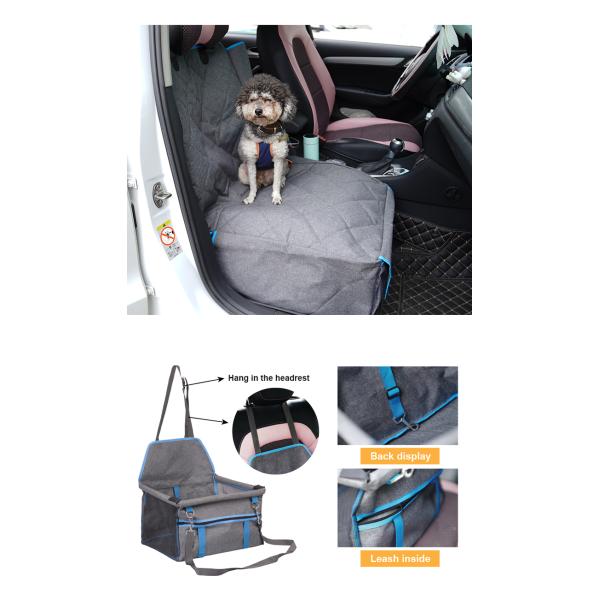 Luxury Pet Bed Foldable Grey Front Dog Car Seat Travel