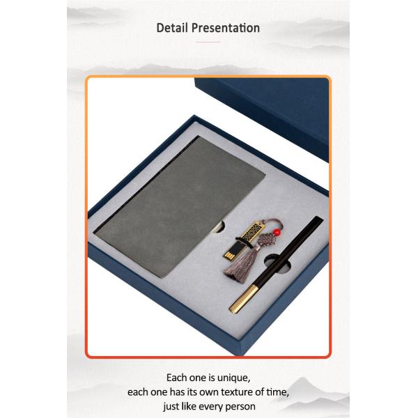 Classical Sandalwood Business Stationery Set Bookmark Notebook Craft Pen U Disk