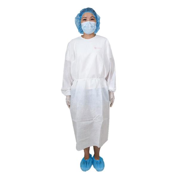 White Medical Isolation Gowns Disposable With Knitted Cuff Waterproof 20-65gsm