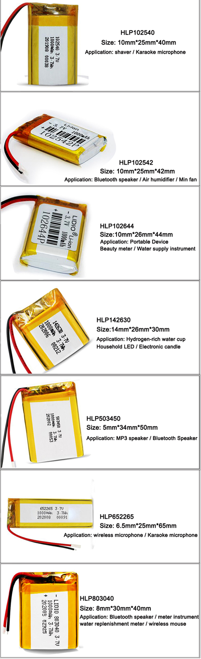 Батарея UN38.3 3.7v 1000mah перезаряжаемые Lipo для беспроводной мыши