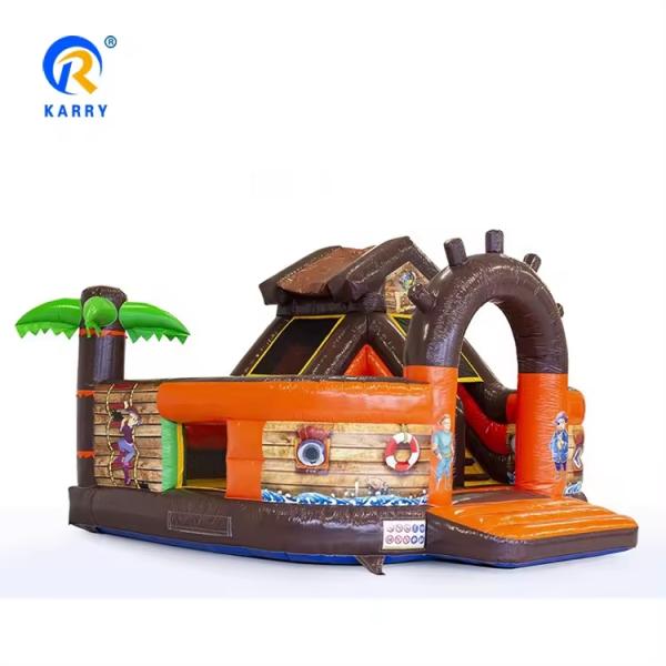 Inflatable Pirate Ship Theme Bouncy Castle with Slide and Customized Logo Acceptable