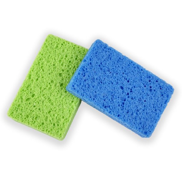 Green Blue Cellulose Wood Pulp Sponge ODM Eco Dishwashing Sponge