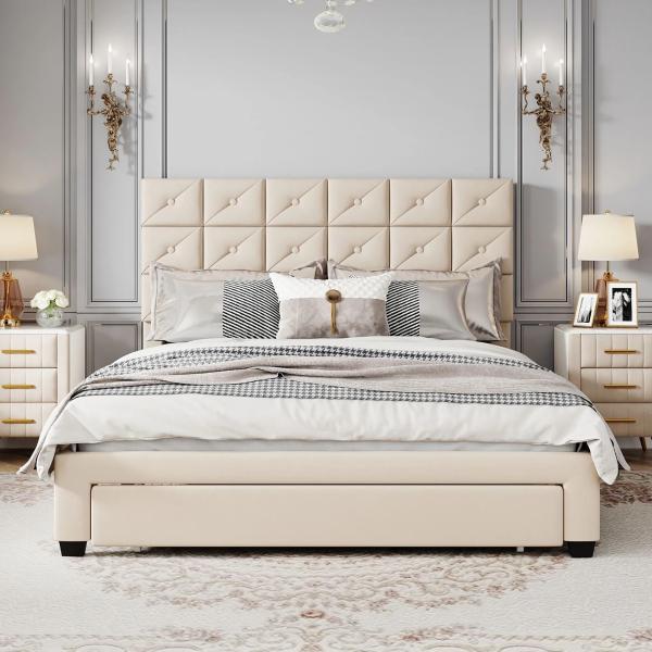 Nordic style solid dry strong wood frame upholstered bed big drawer storage function Queen bed king bed for Bedroom