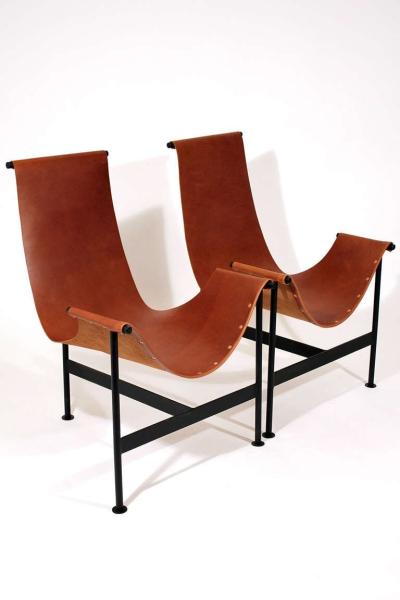 Mid Century Leather Sling Lounge Chair / Modern Contemporary Lounge Chair