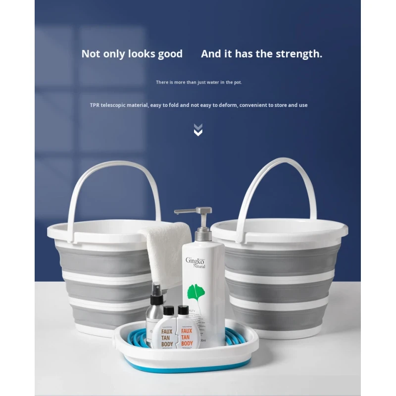 Plastic Collapsible Large Capacity Bucket Portable Square Shape Retractable Folding Bucket with Towel for Home Outdoor
