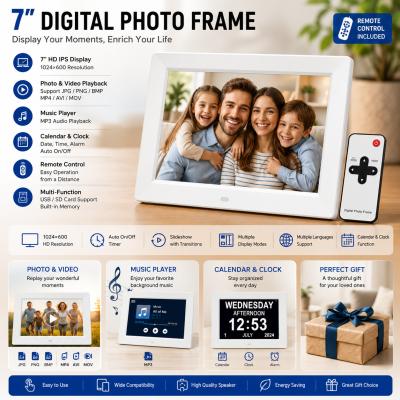 7 Inch HD Digital Photo Frames 1024*600 LCD Photo Frame With Video, Music And