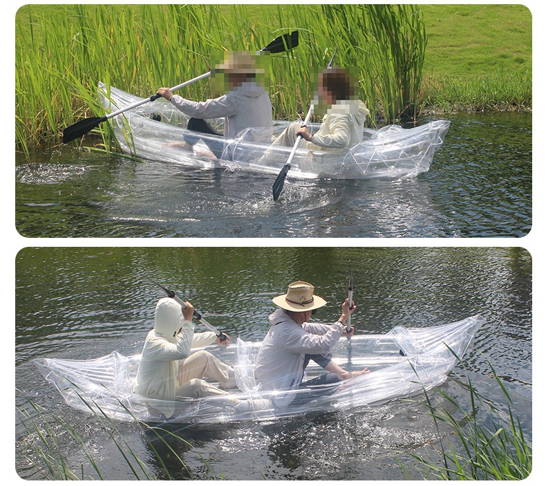 2-Person Inflatable PVC Kayak Folding Fishing Boat Thickened Assault Boat Transparent Outdoor Wading Rubber Boat