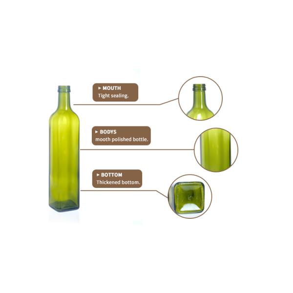 Зеленый цвет Прозрачное стекло Квадратный круглый Оливковое масло Бутылки 125 Мл 250 Мл 500 Мл 750 Мл 1000 Мл