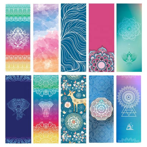 co friendly washable natural rubber suede microfiber yoga mats with carrying strap