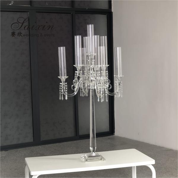 9 Arms Tall Luxury Clear Crystal Candle Holder For Dining Table Wedding Centerpiece   Home Decor
