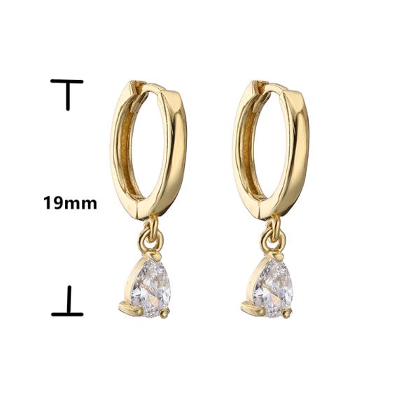Gold Plated 18K Hoop Earrings Rectangle Water Drop Pink Zircon Diamond Pendant