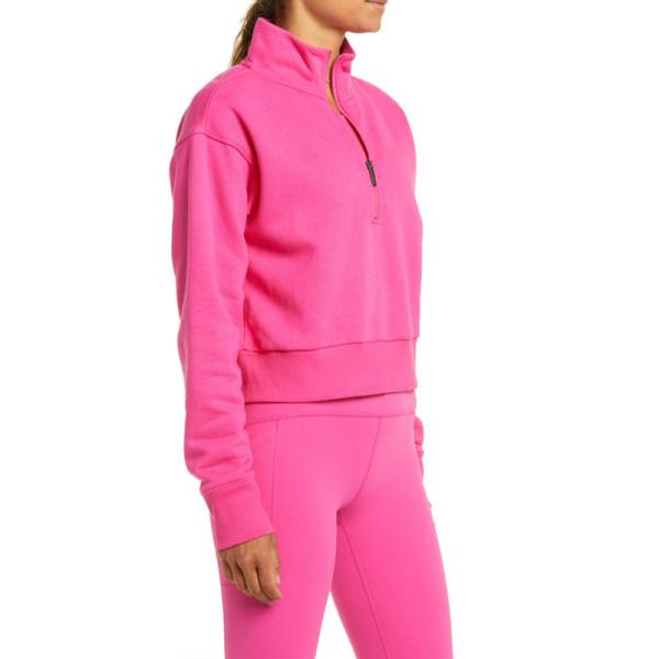 Wholesale Custom Logo High Quality Soft 100% Cotton Half Zipper Sport Crop Sweatshirt Hoodies for Women
