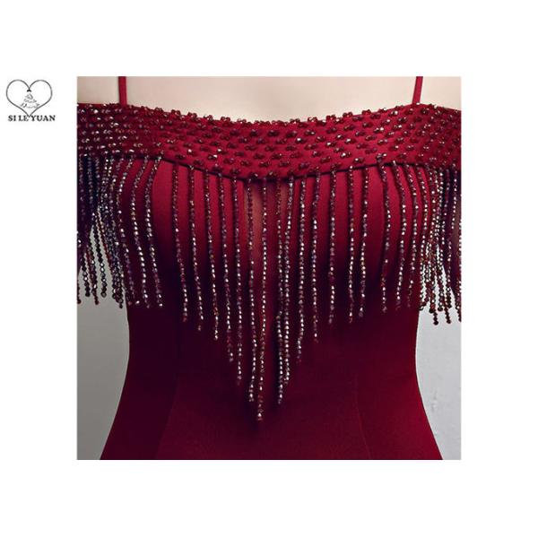 Sling Sexy Burgundy Mermaid Style Prom Dress Off Shoulder Short Sleeve Tassels