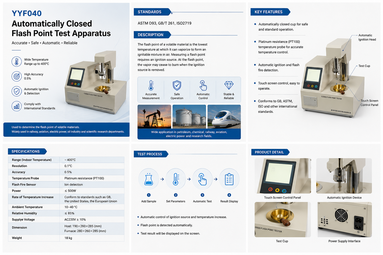 Automatically Closed Flash Point Test Apparatus ASTM D93 ISO 2719 Petroleum Closed Cup Flash Point Testing Equipment