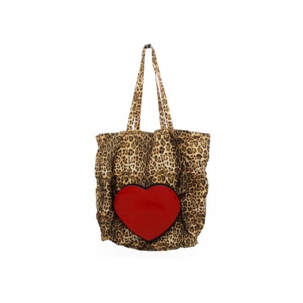 newest fashion style PU leather Heart shape washablepolyester folding shopping bag ladies fashion foldable tote hand bag