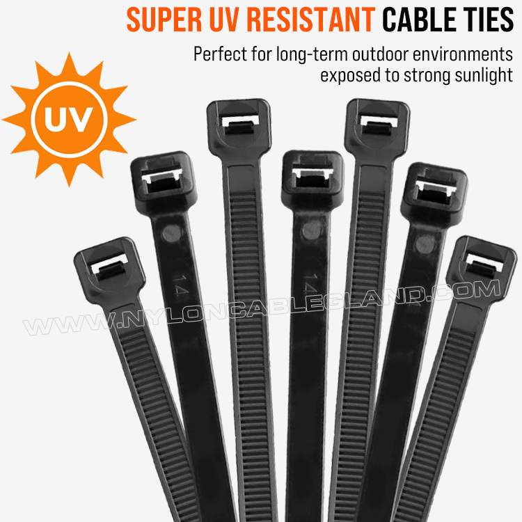 Super UV Resistance of Nylon 612 (Polyamide 612, PA612) plastic cable ties Black Nylon 612 (Polyamide 612, PA612) Cable Tie, Heavy Duty, UV & Weather Resistance, 350mm x 7.6, For Outdoor Solar Facilities