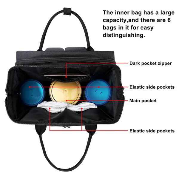 Baby Diaper Tote Bags Backpack Black Insulated Bottle Storage 14X9X16