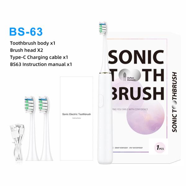 BS63 simple Ipx7 Waterproof Travel Smart Cleaning Rechargeable Sonic Electric Toothbrush