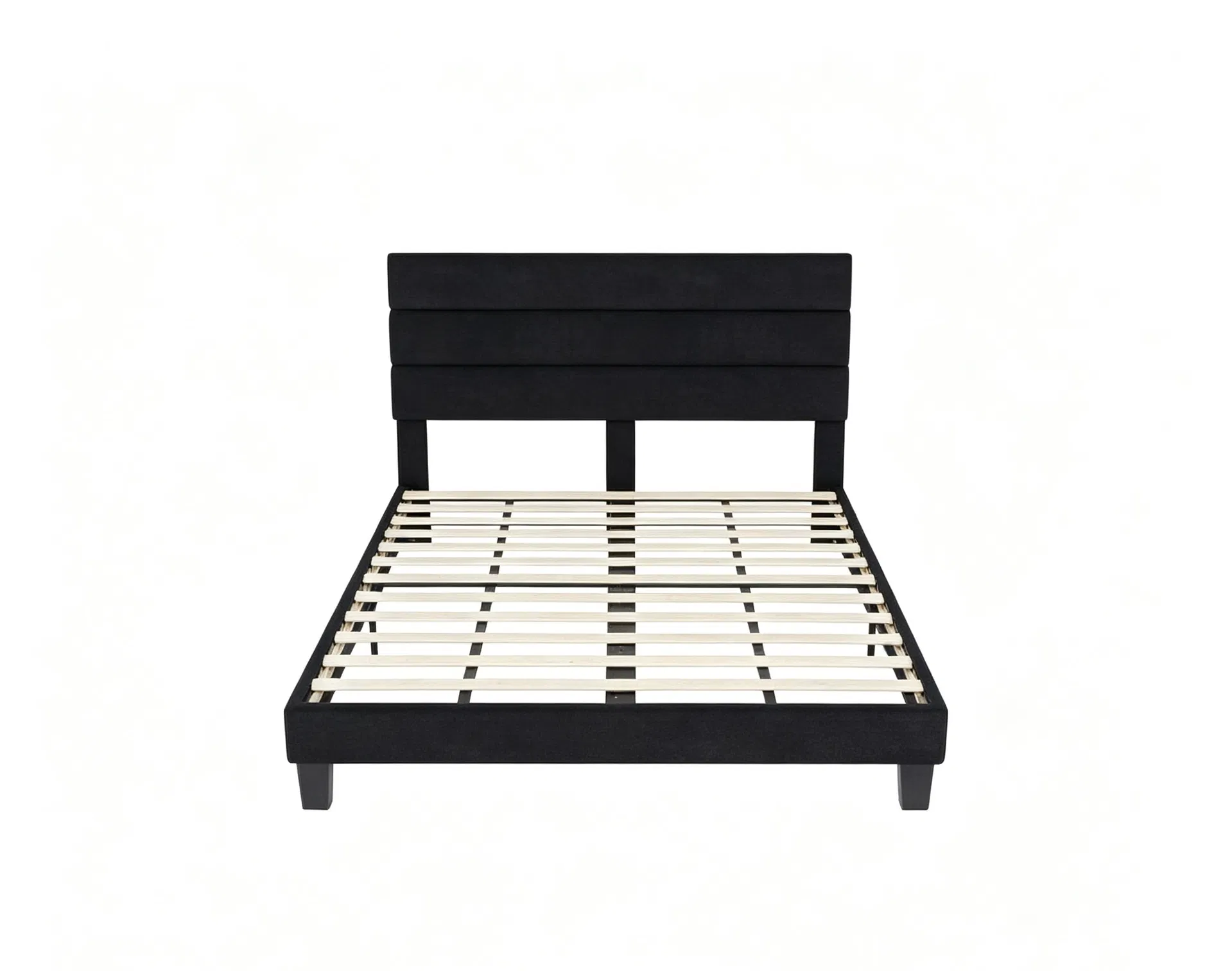 Minimalist Black Fabric Upholstered Bed with Layered Headboard