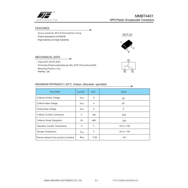 MMBT4401 NPN/PNP Plastic-Encapsulate Transistor With SOT-23 Package for Small Business