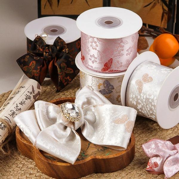 Style Single-Sided Butterfly Flower Embroidery Edging Satin Ribbon Handmade Bow Headband Hair Clip Accessories Flower Ties