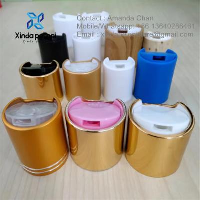 Capela de garrafa de plástico PP Alumínio Custom Color Press Disc Top Cap Capa Para Loção Sabão Shampoo garrafa