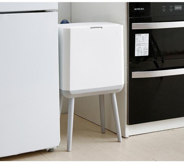 Trash Can with Lid Plastic Garbage Can with Push Button Narrow Modern Waste Basket for Kitchen Slim Dogproof Bedroom Garbage Bin