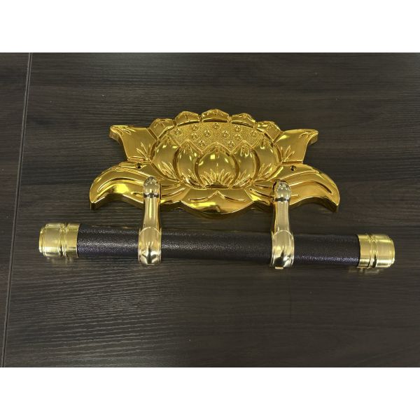 Shiny Gold Plated Carved Lotus Ornament Non-slip Bar Casket Swing Bar Handle For Funeral Coffin