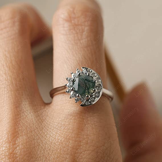 LUO S925 Sterling Silver Sun And Moon Ring Round Shaped 7MM For Women