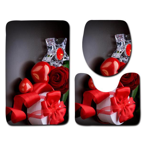 O toalete romântico Mat Set do dia de Valentim tapete do banho de 3 partes ajustou não o deslizamento
