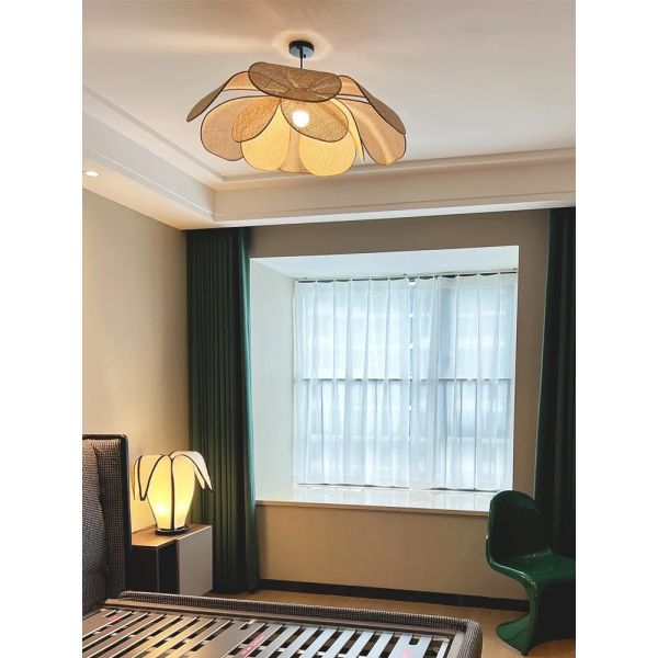 Restaurant Lighting Living Room Parlor Bar Decor Japanese Wicker Art Petal Pendant Light(WH-WP-141)