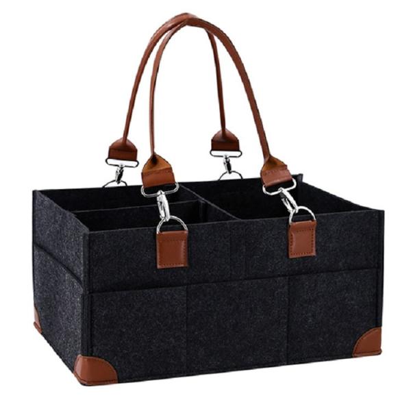 450G Washable Felt Diaper Caddy Organizer With PU Handle