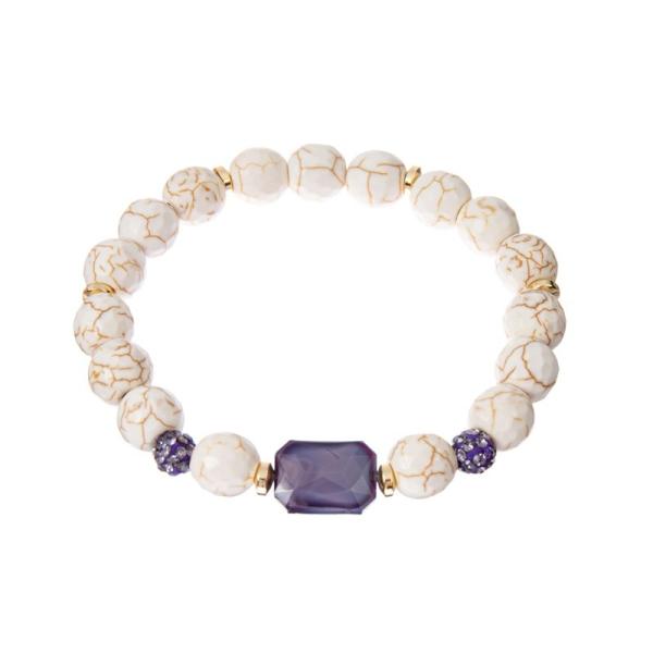 Bracelete de pedra frisado empilhável, bracelete branco de turquesa da proteção